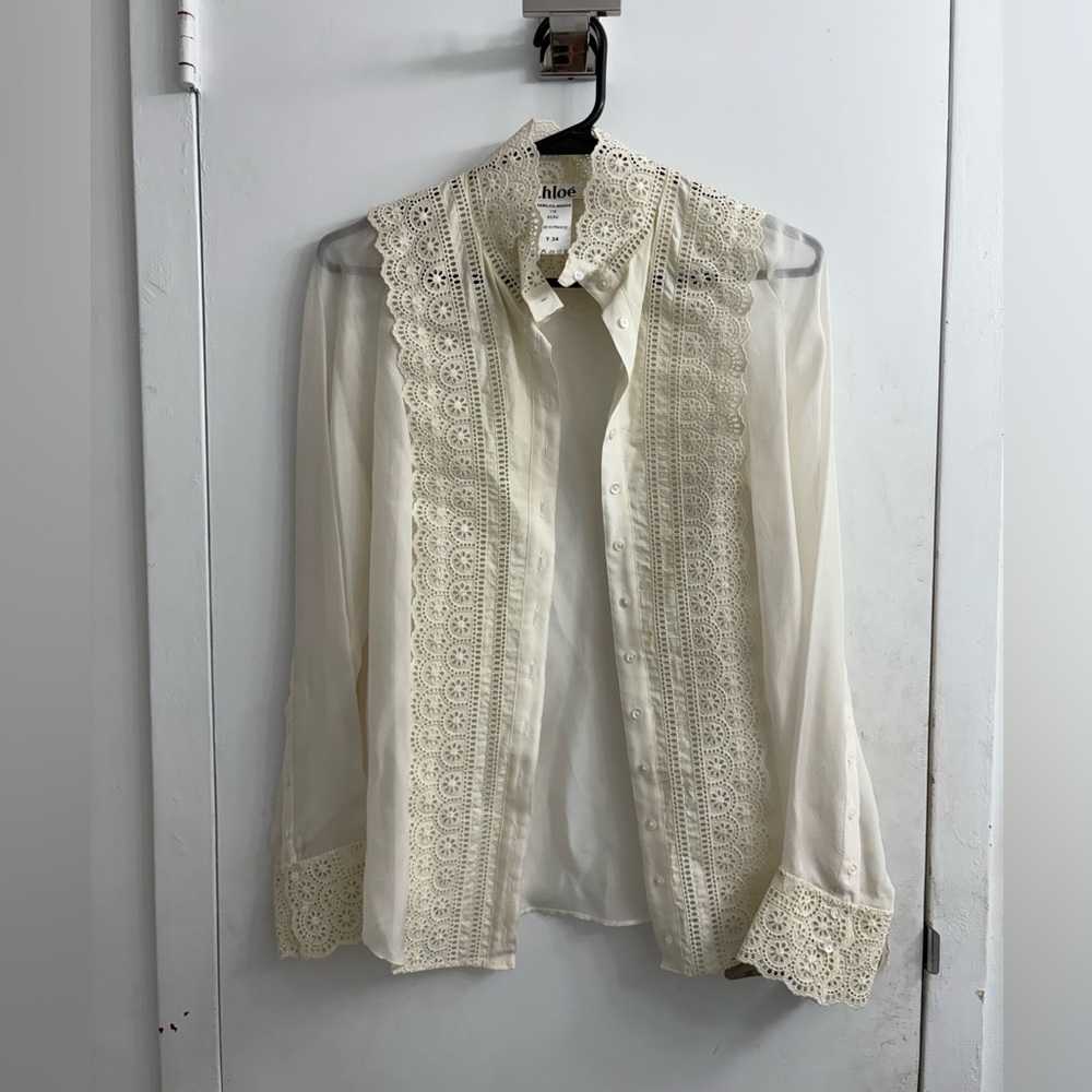 Chloe Ivory Lace Trim Blouse